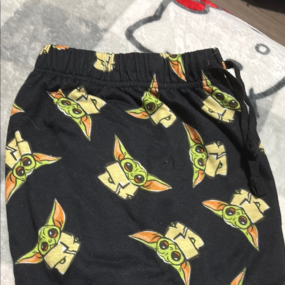 Black Joggers with Green and Tan Baby Yoda Print
